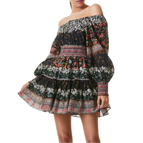 Alice and Olivia Tiered Clementina Mini Dress Paradise/Multi Color Sz 2 - Picture 4 of 12